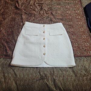 LOFT Cream Bouclé Button-Front Mini Skirt